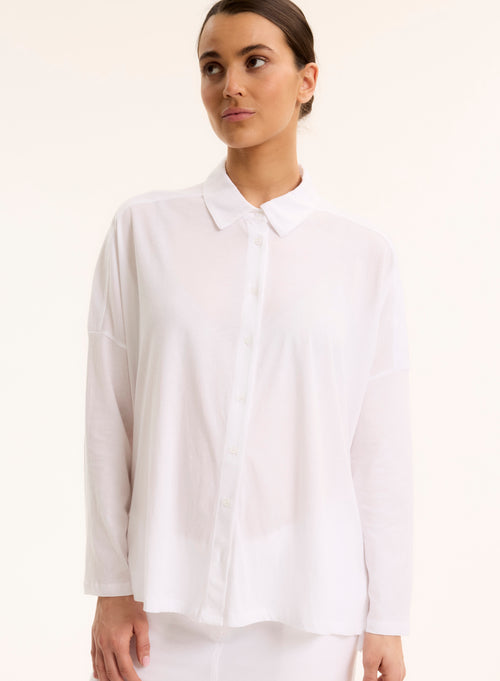 White Round Neck Short Sleeve T-shirt - MAJESTIC FILATURES