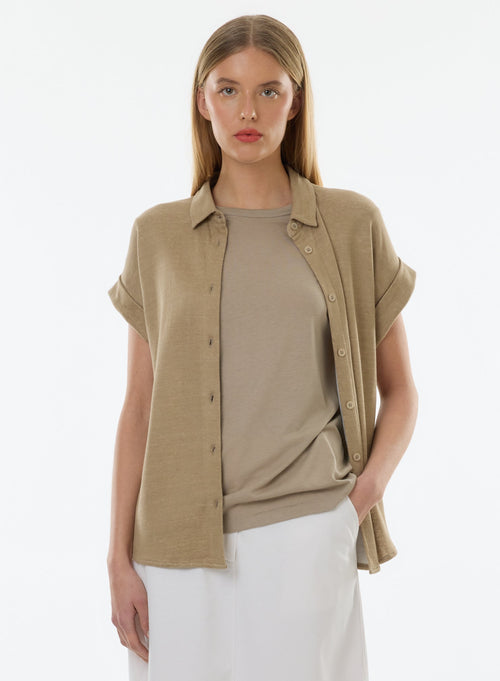 Chemise Beige Manches Courtes - MAJESTIC FILATURES