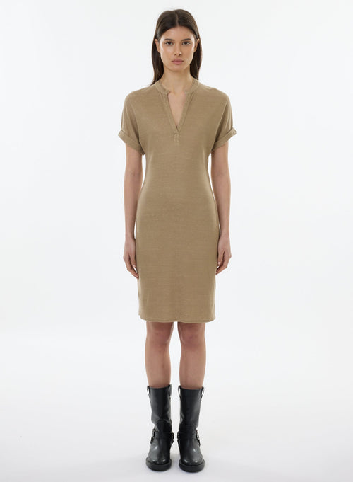 Tunisian Beige Short Sleeve Dress - MAJESTIC FILATURES