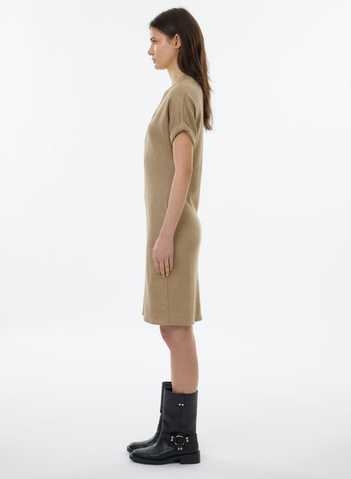 Tunisian Beige Short Sleeve Dress - MAJESTIC FILATURES