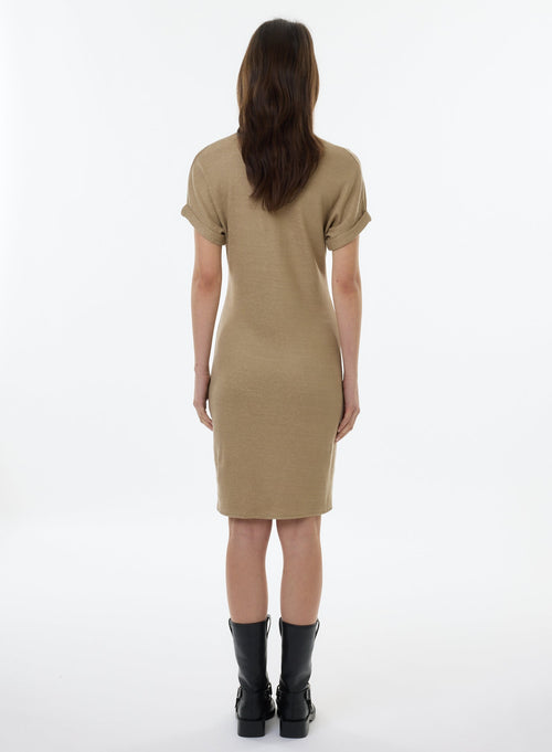 Tunisian Beige Short Sleeve Dress - MAJESTIC FILATURES