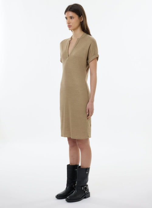 Tunisian Beige Short Sleeve Dress - MAJESTIC FILATURES