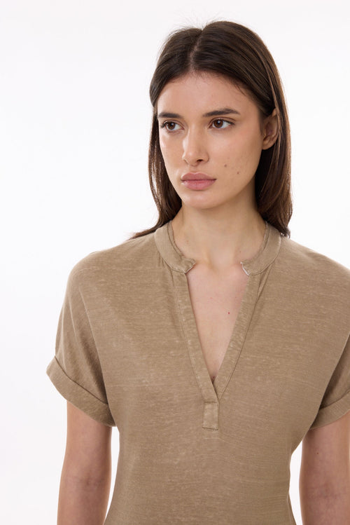 Tunisian Beige Short Sleeve Dress - MAJESTIC FILATURES