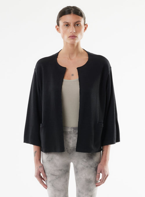 Veste Noire Manches 3/4 en Lin, Coton organique - MAJESTIC FILATURES