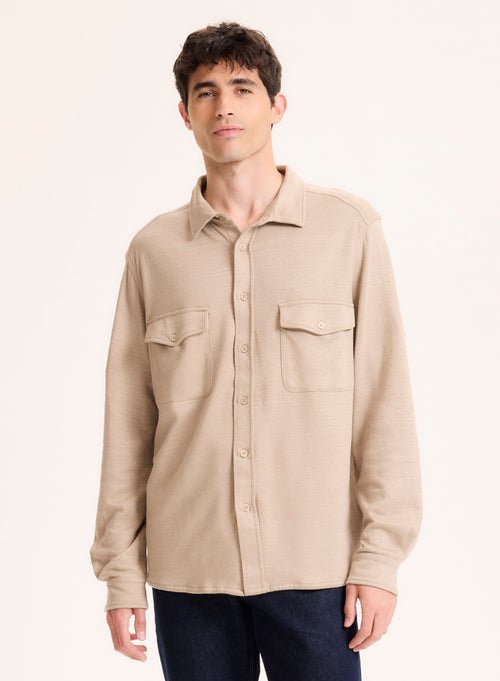 Cuello camisero beige Camisa de lino de manga larga / Algodón orgánico - MAJESTIC FILATURES