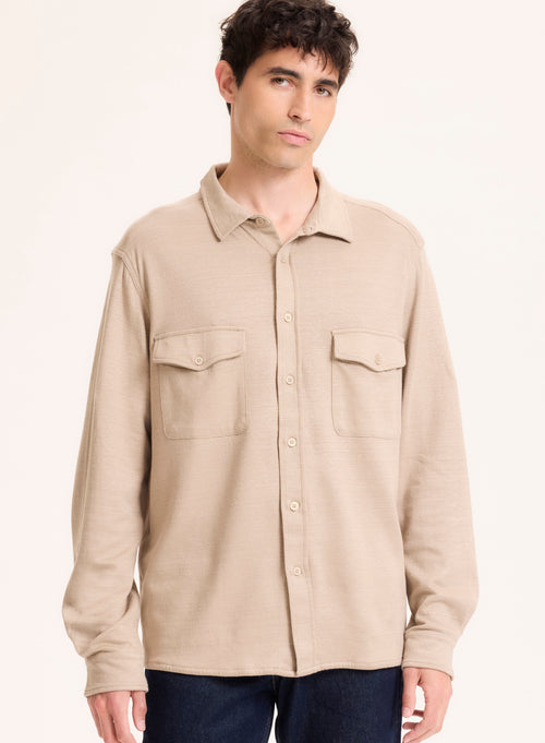 Cuello camisero beige Camisa de lino de manga larga / Algodón orgánico - MAJESTIC FILATURES