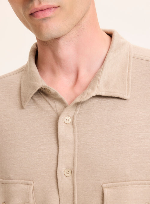 Cuello camisero beige Camisa de lino de manga larga / Algodón orgánico - MAJESTIC FILATURES