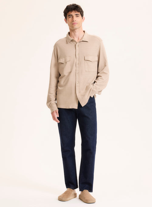 Cuello camisero beige Camisa de lino de manga larga / Algodón orgánico - MAJESTIC FILATURES
