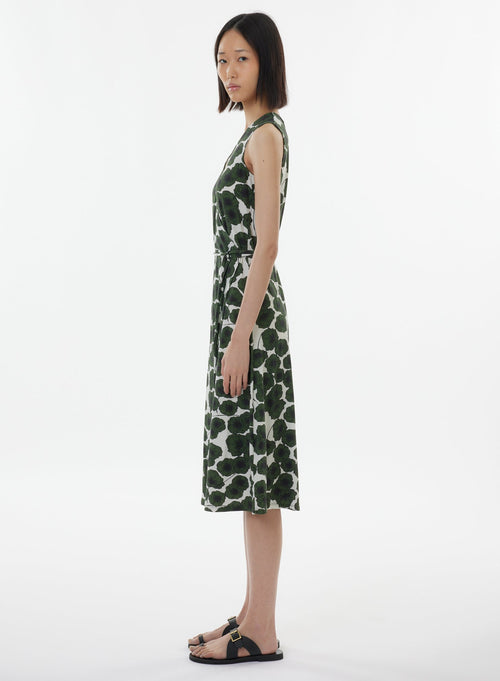 Green Sleeveless V-Neck Dress - MAJESTIC FILATURES