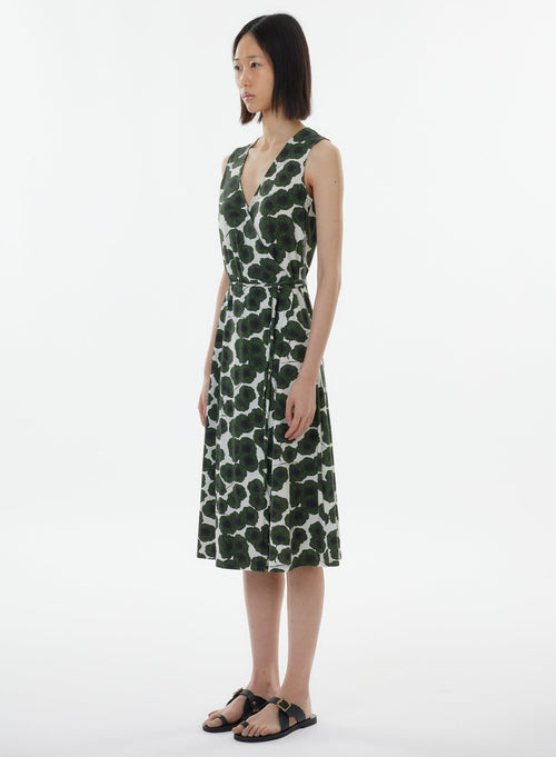 Green Sleeveless V-Neck Dress - MAJESTIC FILATURES