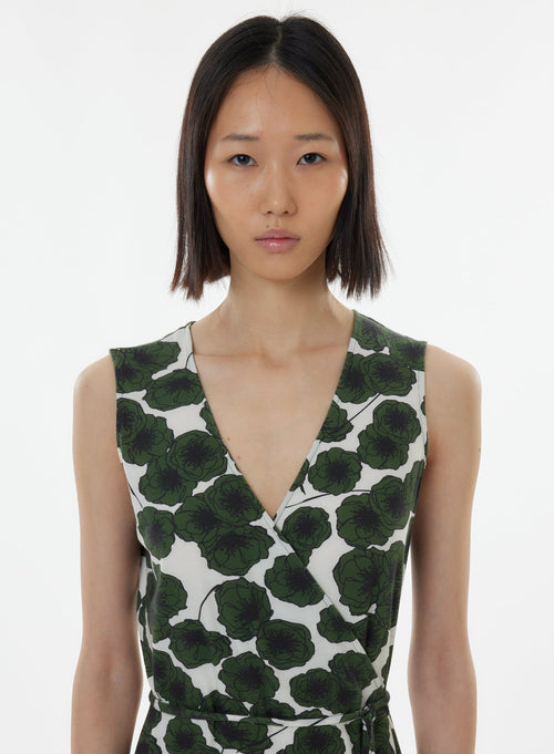 Green Sleeveless V-Neck Dress - MAJESTIC FILATURES