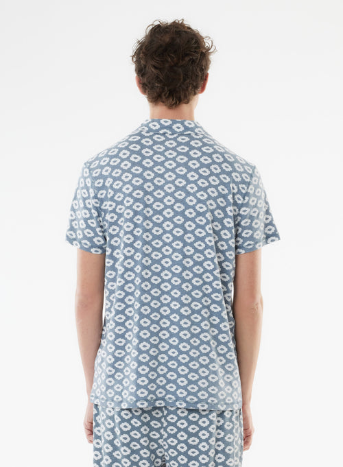 Blue Short Sleeve Polo Shirt in Linen, Elastane - MAJESTIC FILATURES