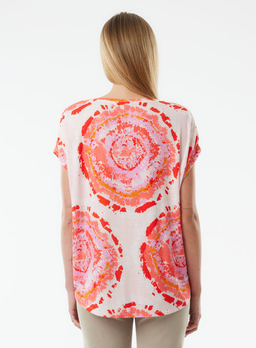 Tee shirt Rose Manches Courtes Col V en Viscose / Lin / Elasthanne - MAJESTIC FILATURES