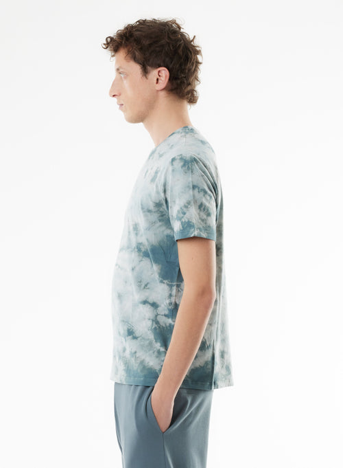 Blue Short Sleeve Round Neck T-shirt in Organic Cotton / Elastane - MAJESTIC FILATURES