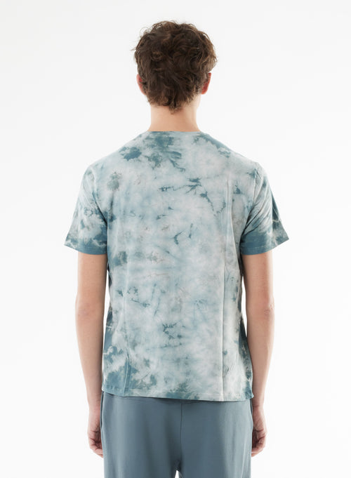 Blue Short Sleeve Round Neck T-shirt in Organic Cotton / Elastane - MAJESTIC FILATURES