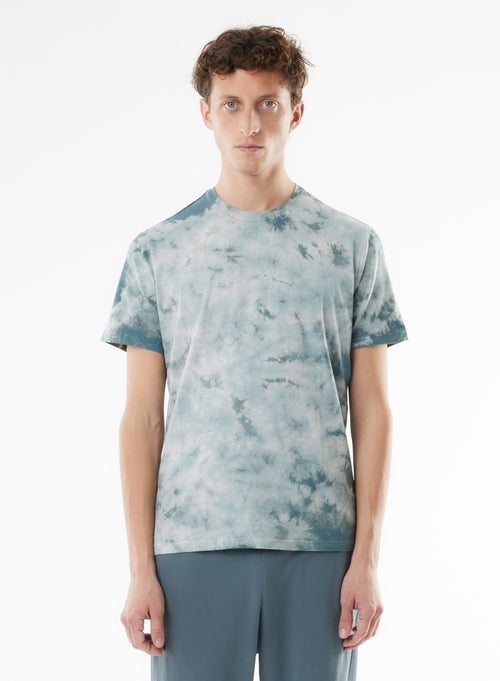 Blue Short Sleeve Round Neck T-shirt in Organic Cotton / Elastane - MAJESTIC FILATURES