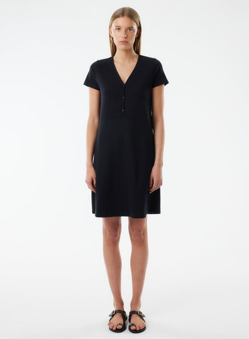 Black Dress Short Sleeves V Neck - MAJESTIC FILATURES