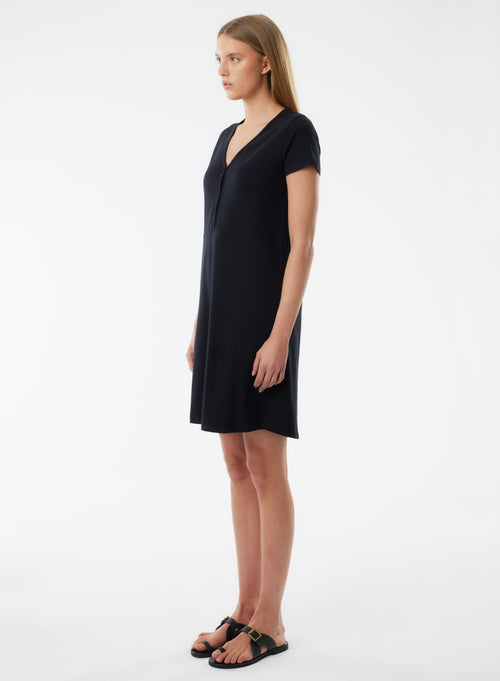 Black Dress Short Sleeves V Neck - MAJESTIC FILATURES