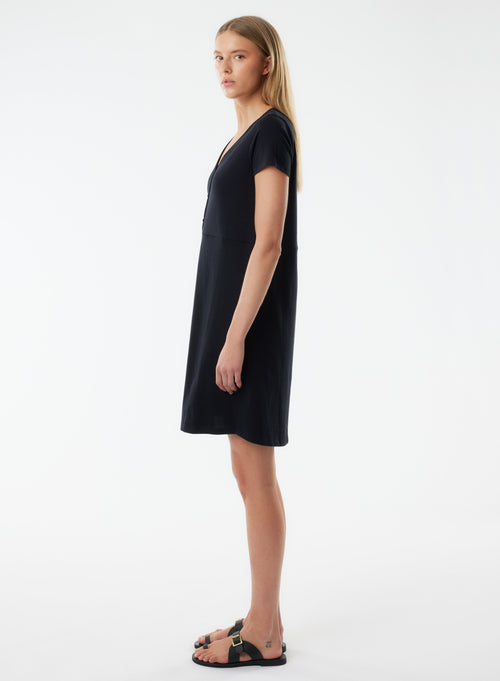 Black Dress Short Sleeves V Neck - MAJESTIC FILATURES