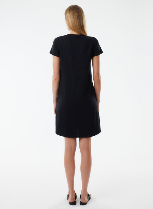 Black Dress Short Sleeves V Neck - MAJESTIC FILATURES