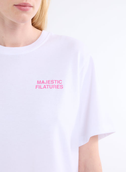 T-shirt Blanc Col Rond Manches Courtes Octobre Rose - MAJESTIC FILATURES