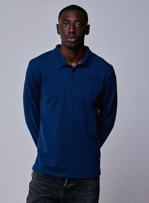 Polo Bleu Polo Manches Longues en Coton organique - MAJESTIC FILATURES