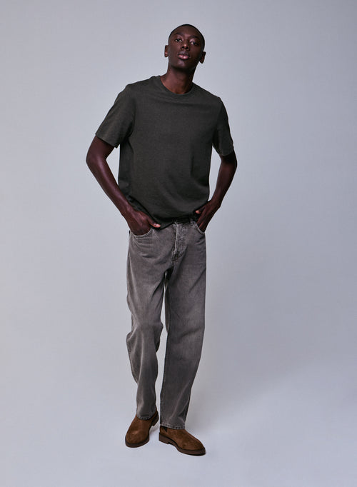 Camiseta verde de manga corta con cuello redondo en algodón orgánico - MAJESTIC FILATURES