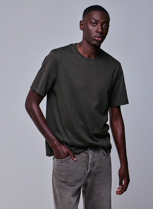 Grünes Kurzarm-T-Shirt mit Rundhalsausschnitt aus Bio-Baumwolle - MAJESTIC FILATURES