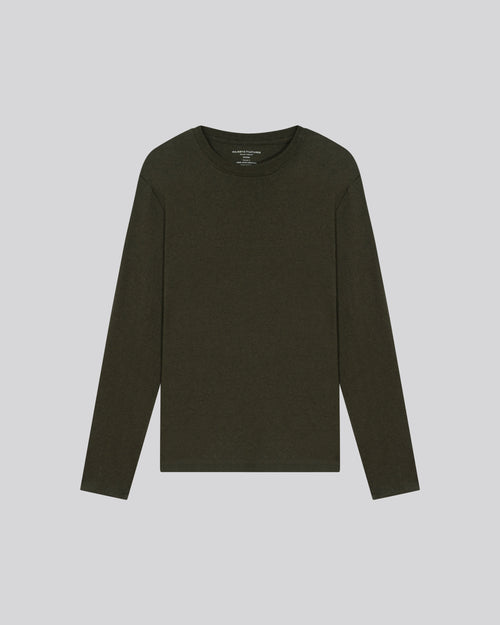 Green Round Neck Long Sleeve T-shirt in Organic Cotton - MAJESTIC FILATURES