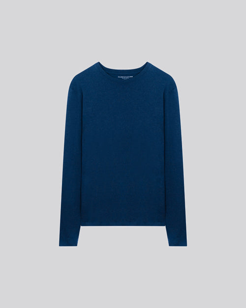 Blue Round Neck Long Sleeve T-shirt in Organic Cotton - MAJESTIC FILATURES