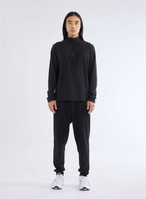 Black T-shirt with high collar and long sleeves - MAJESTIC FILATURES