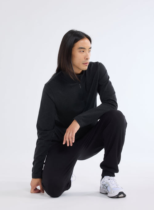 Black T-shirt with high collar and long sleeves - MAJESTIC FILATURES