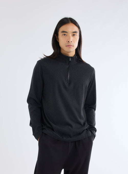 Black T-shirt with high collar and long sleeves - MAJESTIC FILATURES