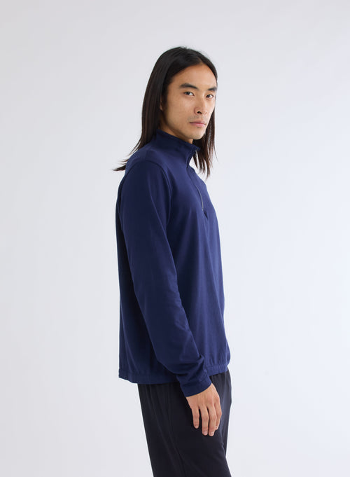 Blue T-shirt with high collar and long sleeves - MAJESTIC FILATURES