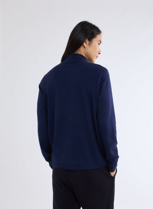 Blue T-shirt with high collar and long sleeves - MAJESTIC FILATURES