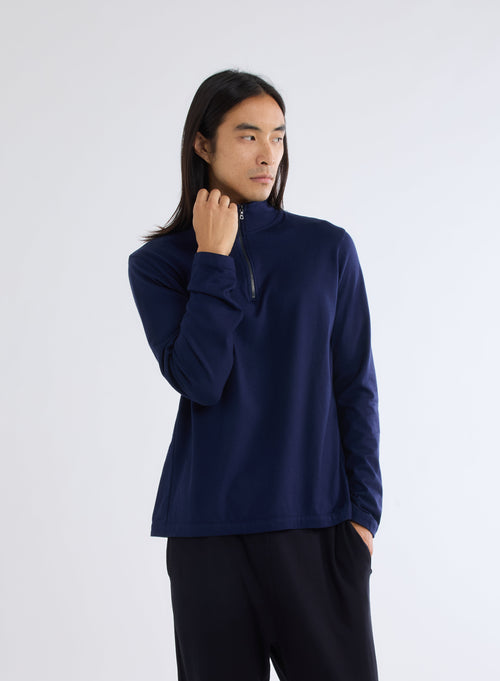 Blue T-shirt with high collar and long sleeves - MAJESTIC FILATURES