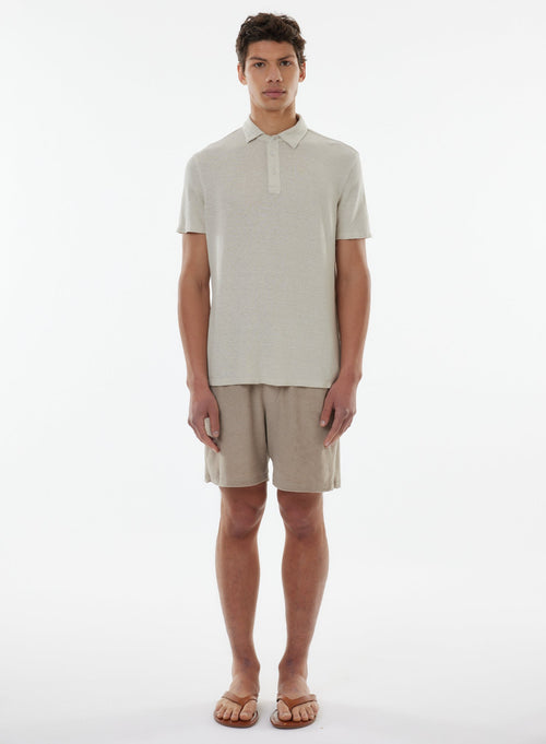 Grey Short Sleeve Polo Shirt in Linen, Elastane - MAJESTIC FILATURES