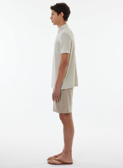 Grey Short Sleeve Polo Shirt in Linen, Elastane - MAJESTIC FILATURES