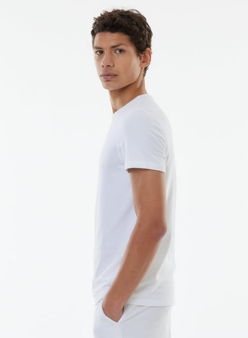 White Short Sleeve Round Neck T-shirt in Organic Cotton - MAJESTIC FILATURES