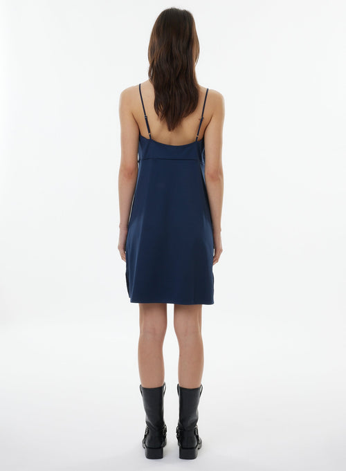 Navy Dress with Thin Straps and V-Neck - MAJESTIC FILATURES