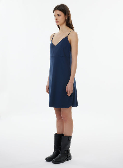 Navy Dress with Thin Straps and V-Neck - MAJESTIC FILATURES