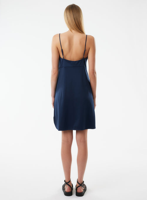 Navy Dress with Thin Straps and V-Neck - MAJESTIC FILATURES