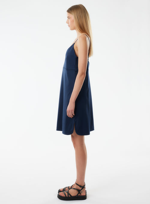 Navy Dress with Thin Straps and V-Neck - MAJESTIC FILATURES