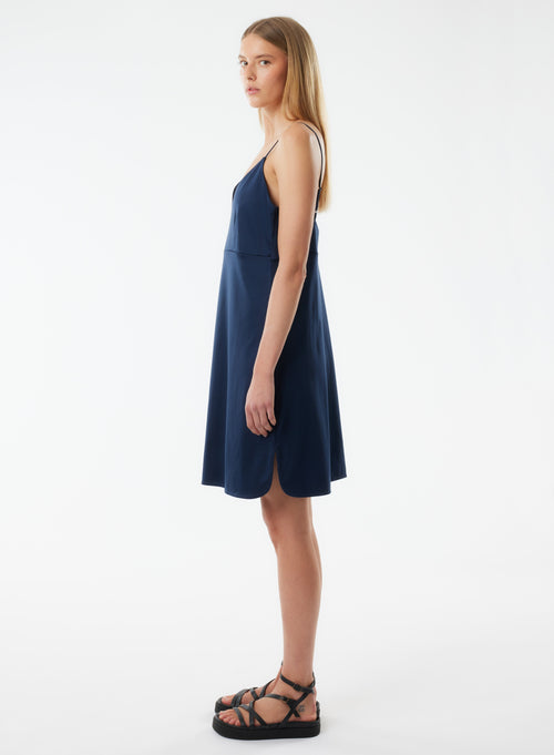 Navy Dress with Thin Straps and V-Neck - MAJESTIC FILATURES