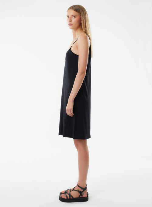 Black Dress with Thin Straps and V-Neck - MAJESTIC FILATURES