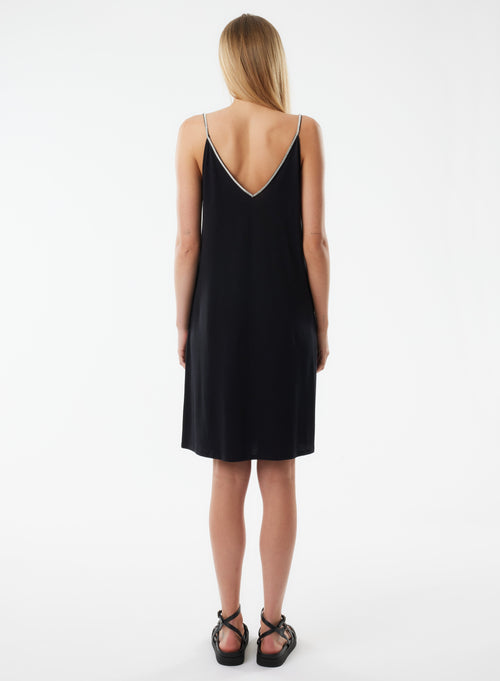 Black Dress with Thin Straps and V-Neck - MAJESTIC FILATURES