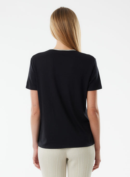 Black Short Sleeve V-Neck T-Shirt in Lyocell, Tencel / Organic Cotton - MAJESTIC FILATURES