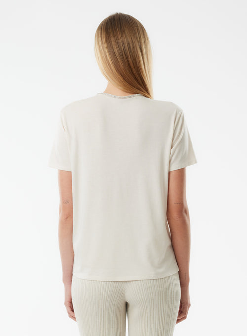 White Short Sleeve V-Neck T-Shirt in Lyocell, Tencel / Organic Cotton - MAJESTIC FILATURES