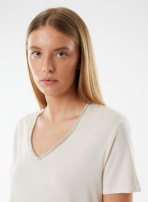 White Short Sleeve V-Neck T-Shirt in Lyocell, Tencel / Organic Cotton - MAJESTIC FILATURES