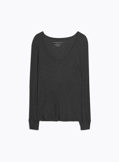 Grey U-Neck Long Sleeve T-Shirt in Organic Cotton / Modal - MAJESTIC FILATURES